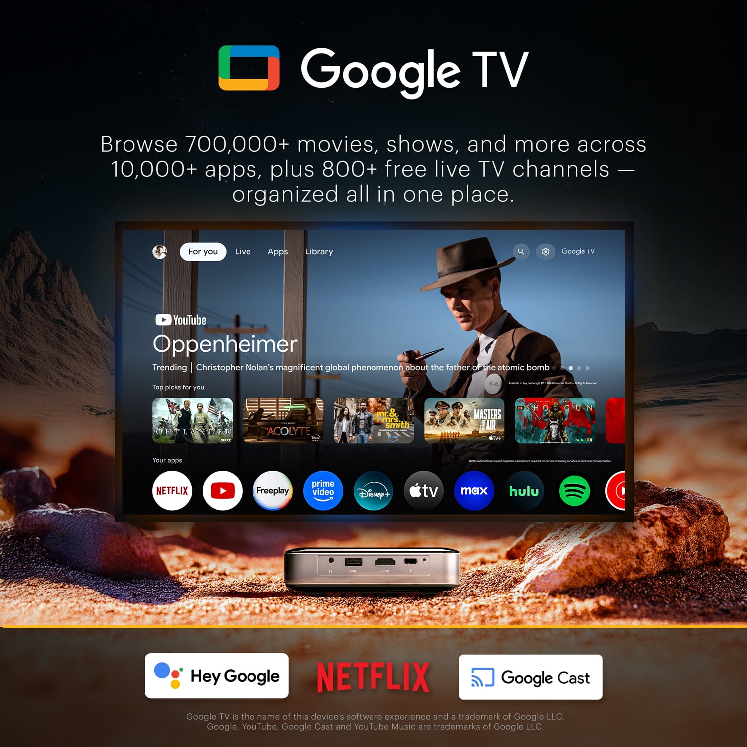 Kodak Luma 500 Full HD Smart Pico Projector with Google TV 11.0, Wi-Fi, Bluetooth, HDMI & More! - Black