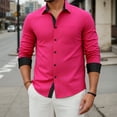 thumbnail image 6 of Mens Dress Shirt Button-Up Long Sleeve Regular Fit Shirt with Paisley Inner Contrast Hot Pink, 6 of 8