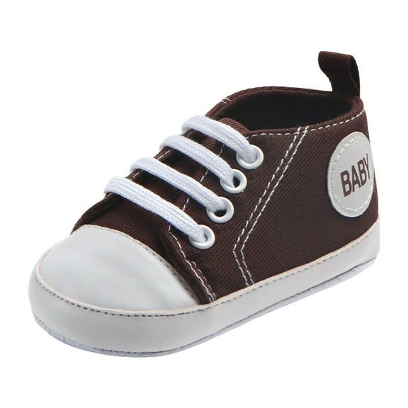 Quealent Unisex Baby Girls Boys Canvas High-top Shoes, Newborn Infant Anti-Slip Soft Sole Frist Walking Breathable Sneakers Coffee for Size 3.5