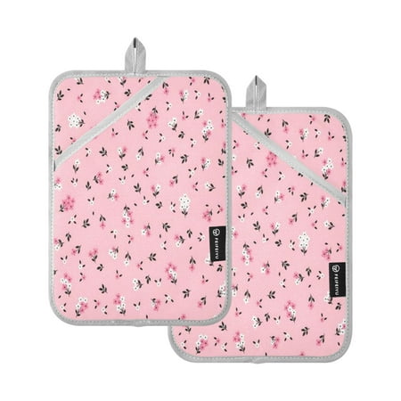 

Pot Holders Set of 2 Heat Resistant Potholders for Kitchen Easy Grip Oven Mitts for Microwave Oven Baking Kitchen BBQ Small Pink Rose Flowers