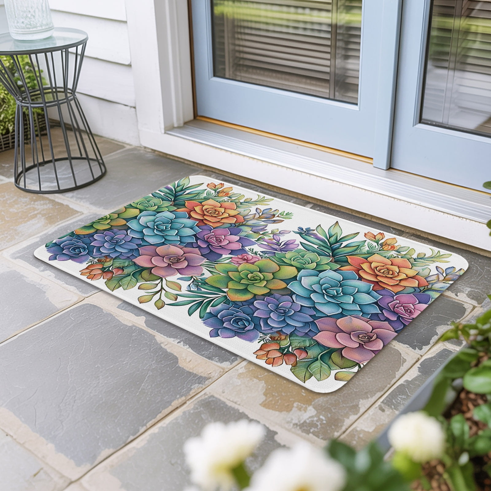 Colorful Spring Floral Door Mat Indoor Outdoor Summer Botanical Farmhouse Flowers Non Slip Welcome Mat with Rubber Backing Absorbent Front Door Mats Entryway Rug for Home Patio Entrance 24 x36