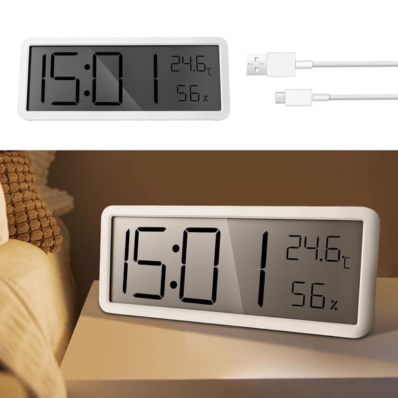 Digital Wall Clock Temperature Display Rechargeable or Battery Powered Easy to Use Desk Clock for Living Room Bedroom Office