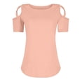 thumbnail image 4 of GigrtiJin Womens Solid Color Cold Shoulder Tops Crew Neck Short Sleeve Tees Trendy Flowy Blouse, 4 of 5