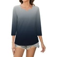thumbnail image 4 of Yubnlvae Grey Womens 3/4 Length Sleeve Tunic Tops Casual V Neck Shirts Basic Tees Business Work Blouses Summer Fall 2025 Clothes, S, 4 of 7