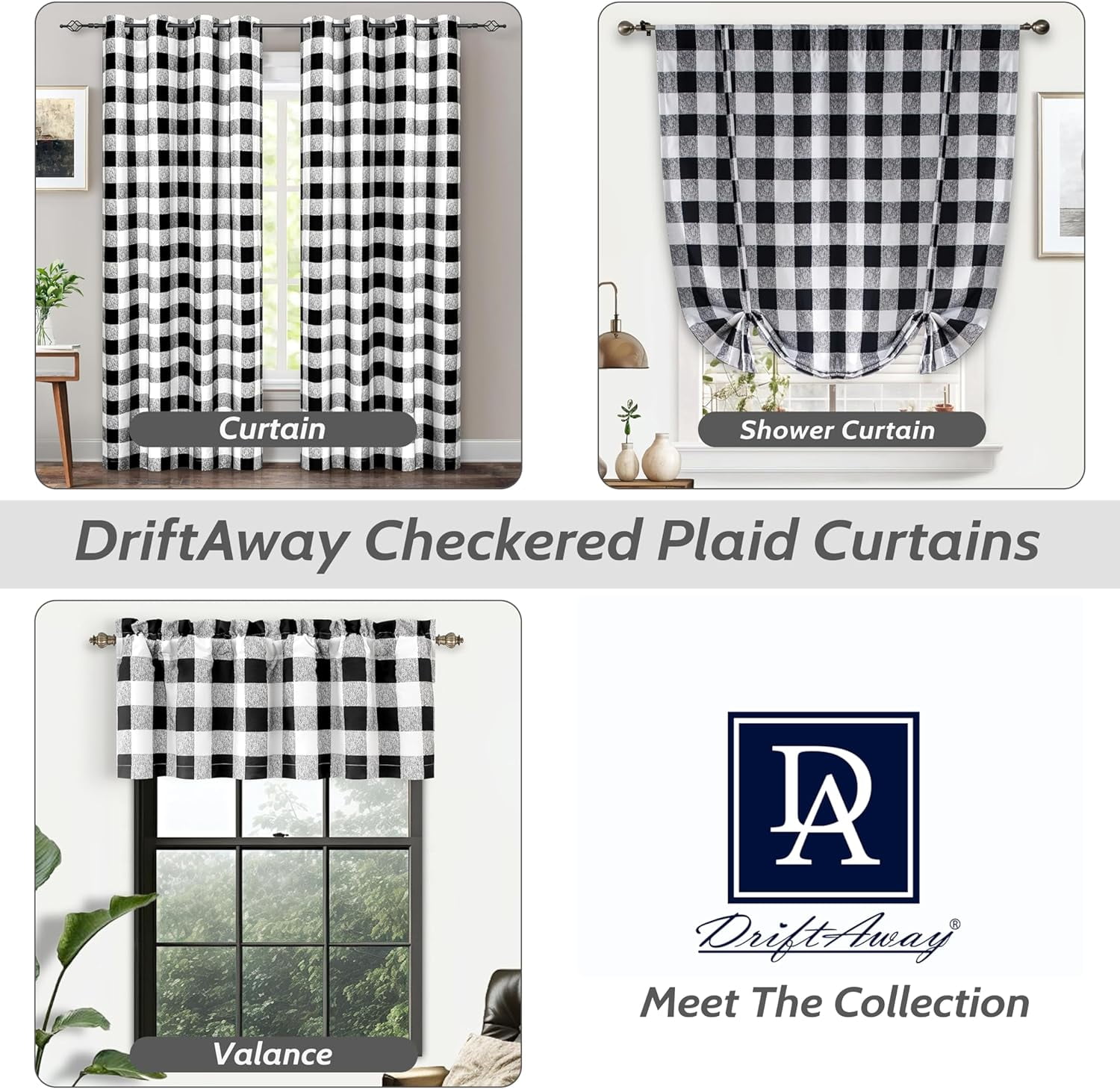 DriftAway Buffalo Checker Pattern Lined Blackout Grommet Window Curtains Printed Plaid 2 Layer Set of 2 Panels 52 Inch by 84 Inch Black