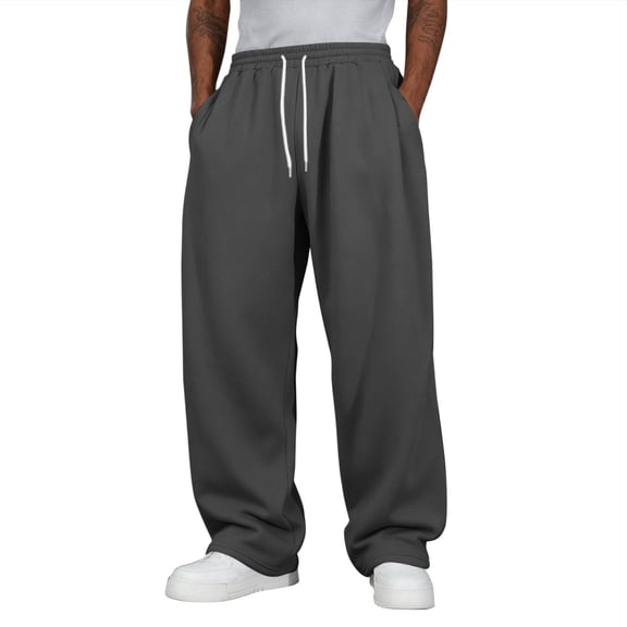 Men's Fleece Open Bottom Sweatpants Drawstring Elastic Waist Relaxed Fit Jogger Sweatpants with Pockets