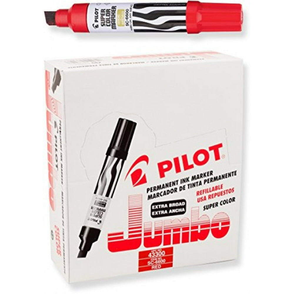 Pilot Super Color Jumbo Permanent Markers, Extra Wide Chisel Point, Red