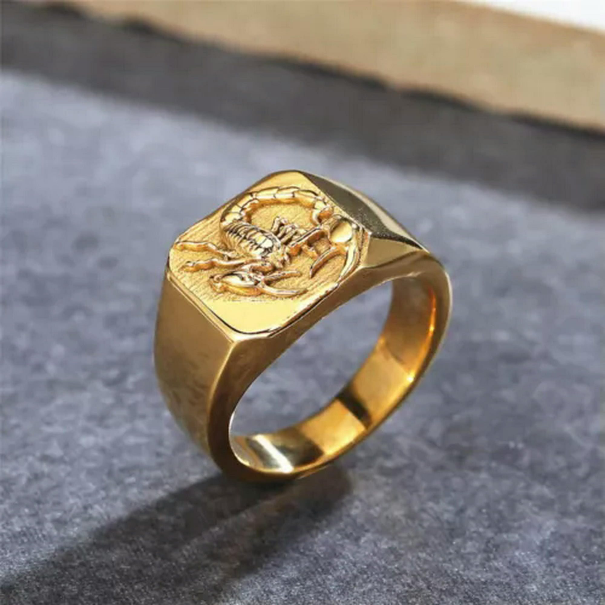 VIVIDELLE Personalized Punk Rock Youth Scorpion Vintage Stainless Steel Rings Size 7-13-12-Gold