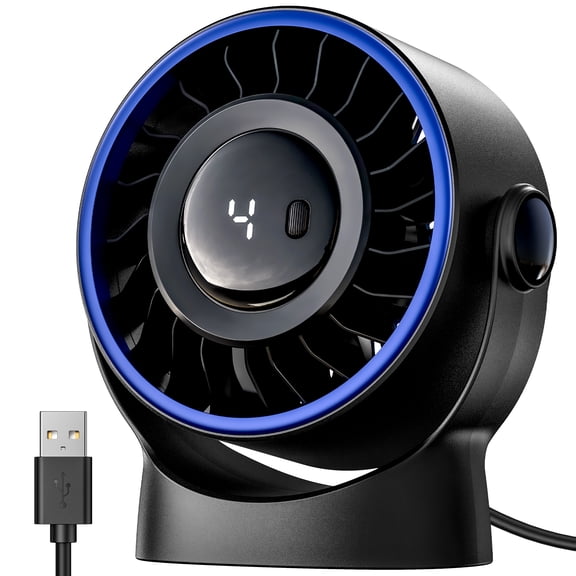 SWEETFULL USB Small Desk Fan - 5 Inch Mini Personal Desktop Fan, 4 Speeds, 360° Adjustable Tilt, Quiet Portable Table Fans for Bedroom, Home, Office, Travel (Black)