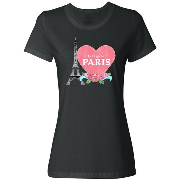 Inktastic Let's Go to Paris with Pink Heart and Eiffel Tower Women's T-Shirt