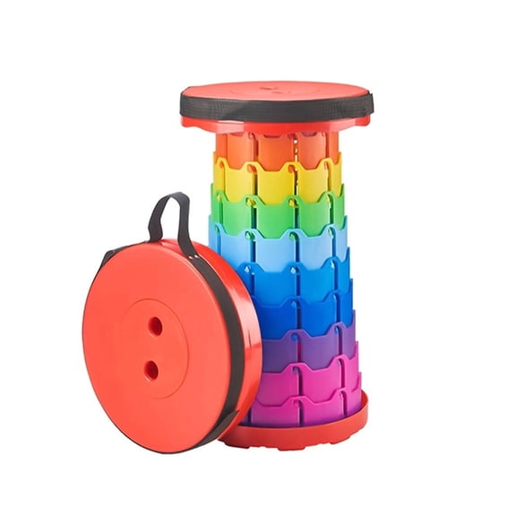 Portable Telescoping Collapsible Stool with Cushion, 400lb Max Load Retractable Folding Seat for Camping Hiking Outdoor Bbq, Rainbow Red