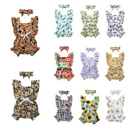 

Newborn Baby Girls Floral Romper Bodysuit Jumpsuit+Headband 2Pcs Casual Clothes
