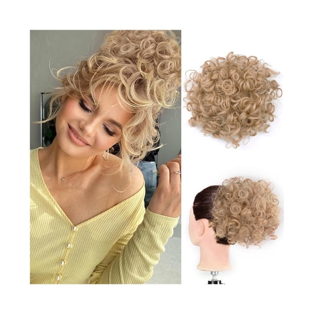 Extensions de Cheveux Courtes Afro Puff Kinky Curly Bun Synthétiques à Cordon, Queue de Cheval à Clip, Postiches