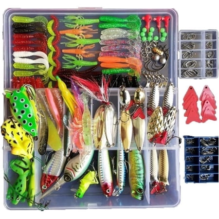 275 count Fishing Lure Set Kit Soft and Hard Lure Baits Tackle Set Bionic Bass Trout Salmon Minnow Popper Crank Rattlin Pencil Plastic Topwater Frogs Lure Metal Lures Spinner