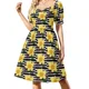 thumbnail image 1 of Vestido de manga corta con estampado de girasoles, vestido ajustado, ropa de mujer, novedades, vestido de lujo., 1 of 7