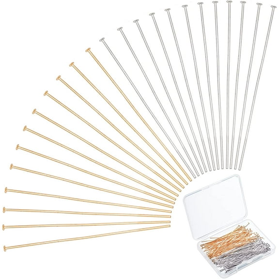 304 Stainless Steel Head Pin Findings 200 pcs 2 Colors 2 Inch Craft Pins for Earring Pendant Jewelry Golden/Silver