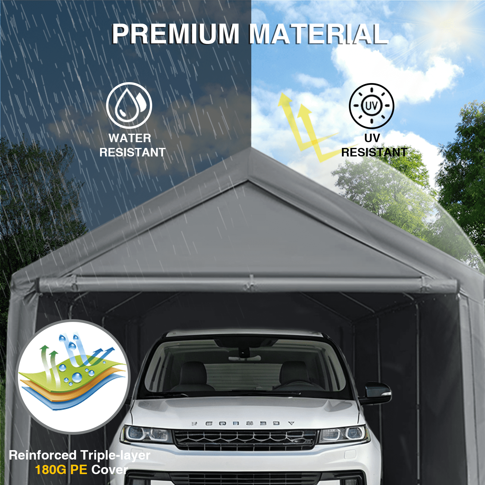 Gaildon W10xL20Ft Heavy Duty Steel Carport Portable Garage with Removable Sidewalls, Waterproof&Anti-Sunburn&Adjustable Height, Gray