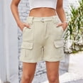 thumbnail image 4 of Lenpel Jean Shorts for Women Trendy Elastic High Waisted Mid Thigh Cargo Denim Shorts Summer Casual Shorts with Pockets, 4 of 7