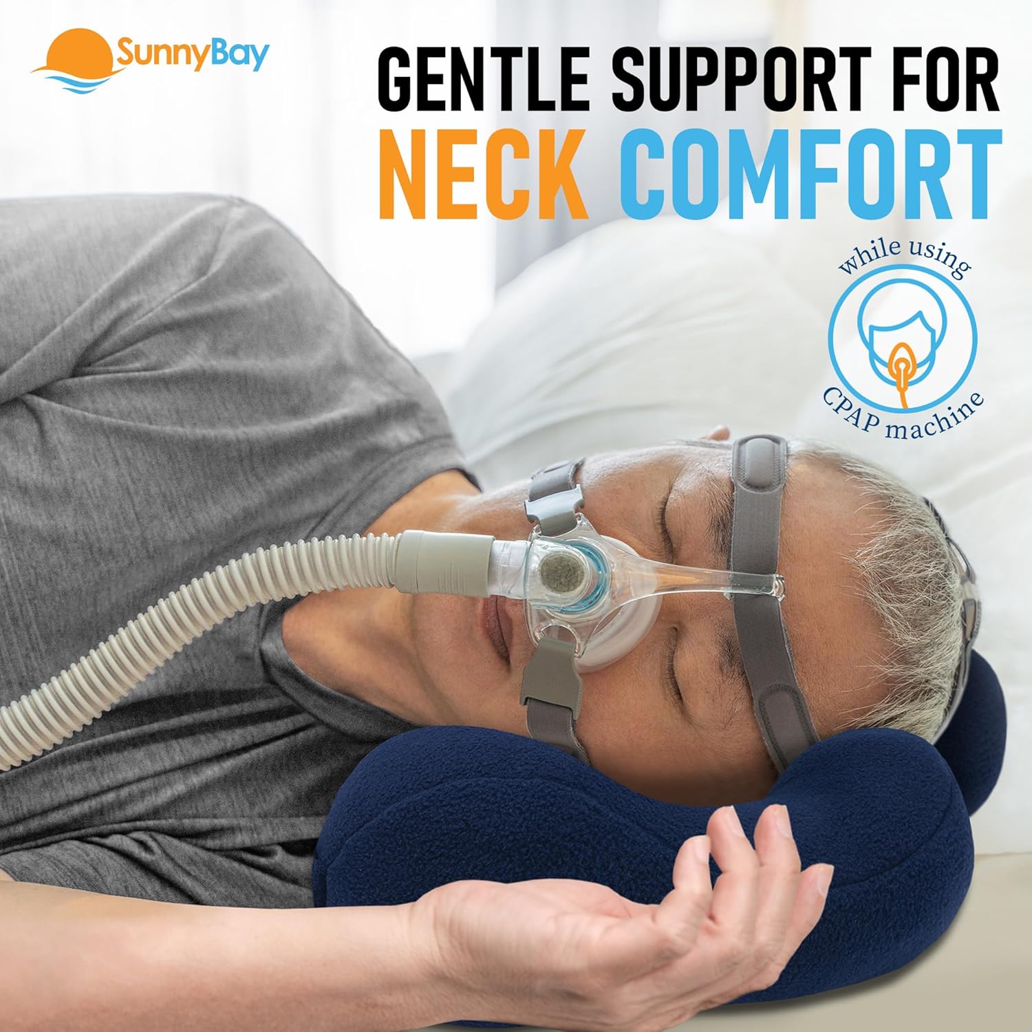 SunnyBay Ergonomic Travel Neck Pillow, Cervical Neck Support, Light Blue, Medium