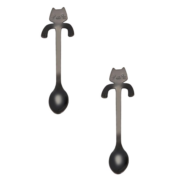 Oleegame 2PC Stainless Steel Cutlery Set Cat Spoon Short Handle Spoons Flatware Coffee Drinking Tools Kitchen Gadge