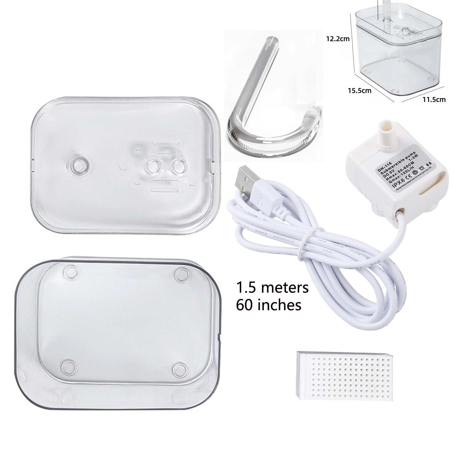 Cat Water Fountain Pet Water Feeder USB 5 Volts Electric Water Dispenser 0.4 Gallon