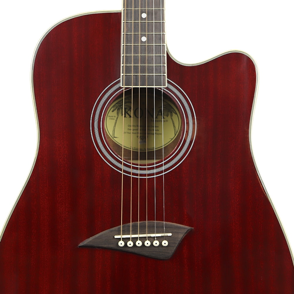 Kona K2TRD Acoustic Electric Dreadnought Cutaway Guitar in Transparent Red Finish
