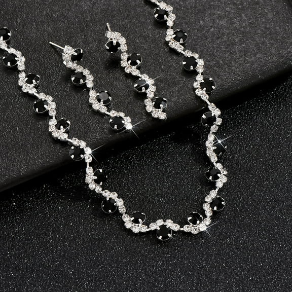 Sdmnsg-T Crystal Bridal Wedding Jewelry Set Silver Rhinestone Necklace Earrings Bracelet Sets Formal Costume Jewelry for Women and Brides