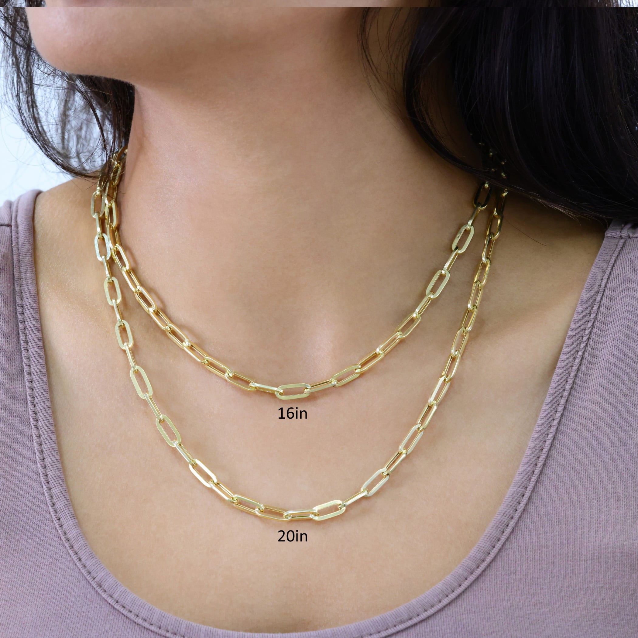 Nuragold 10k Real Yellow Gold Paperclip 5mm Elongated Cable Link Necklace (16"-24") Dainty Italian Jewelry for Men & Women