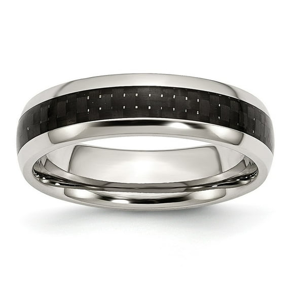 Stainless Steel and Black Carbon Fiber 6mm Polished Band Ring - Size 6