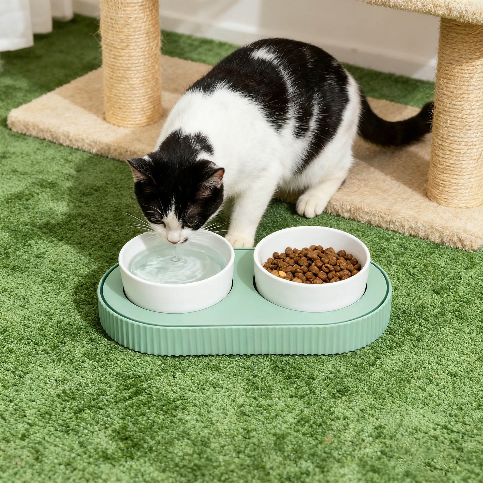 Heated Cat Bowl,Thermostatic Raised Cat Food and Water Bowl Set with USB Heating,Anti Vomiting Slow Feeder for Indoor Cats,Non Freezing Winter Pet Dish for Feral Cat Feeding Station