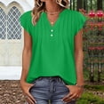 thumbnail image 3 of dazeni Loose Cap Sleeve Tops Trendy Pleated V Neck Casual Dressy Blouse Ruffle Sleeveless T Shirts for Summer Green X-Large, 3 of 7