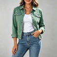 thumbnail image 6 of Edvintorg Denim Jacket for Women Lightweight Long Sleeve Casual Button Down Cropped Jean Coat with Pocket Womens Fashion S-2XL Green, 6 of 6
