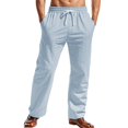 thumbnail image 3 of Men’s Loose Straight Striped Cotton Linen Pants Breathable Summer Casual Bottoms, 3 of 9