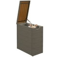 thumbnail image 2 of Outsunny 17-Gallon Small Deck Box, UV Resistant Wicker Outdoor Storage Box with Slatted Acacia Wood Top for Patio Cushions and Garden Tools, Teak, 2 of 9