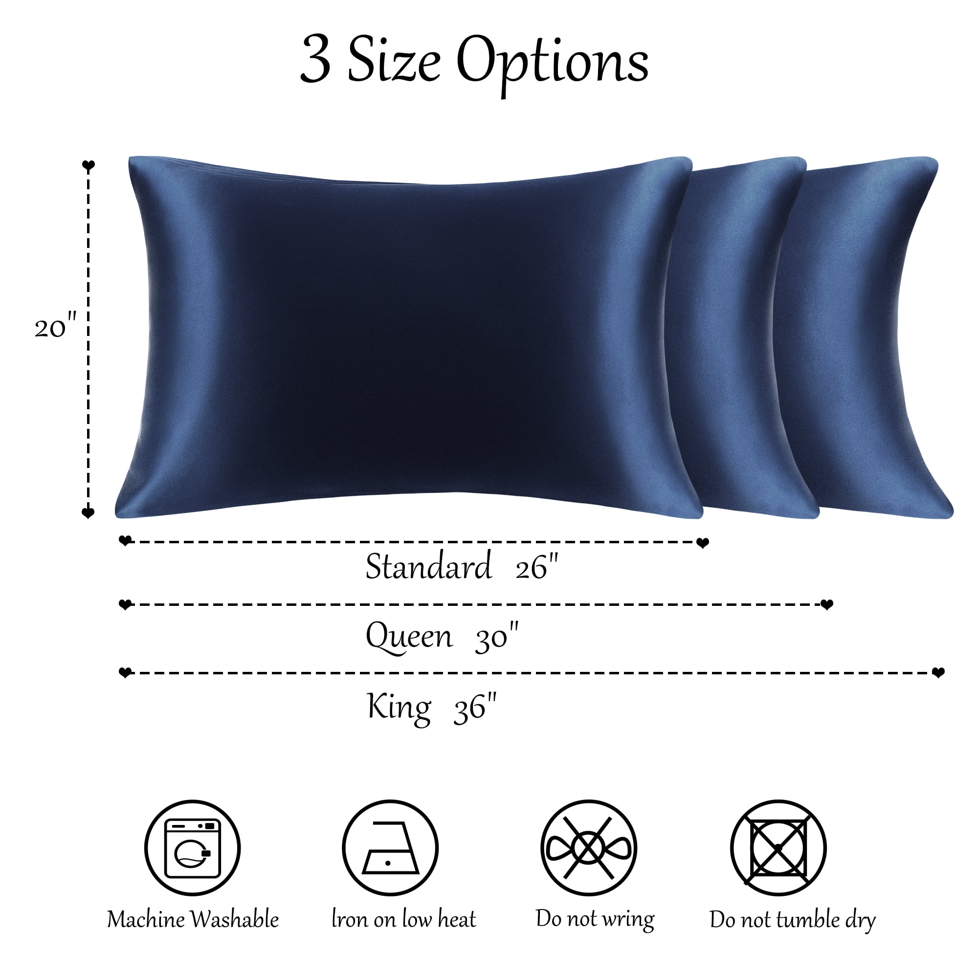 PiccoCasa 1 Pack 19mm Silk Pillowcase for Hair and Skin with Zipper Standard Navy Blue