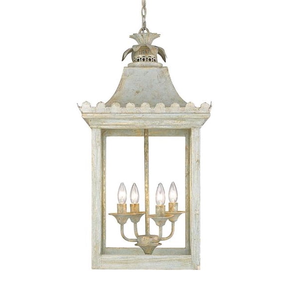Golden Lighting 0838-4P VS 16 Po Finley Plafonnier Suspendu Vintage Sauge à 4 Lumières - Vert