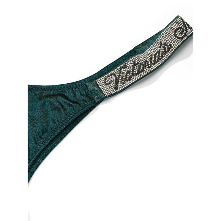 Victoria's Secret Very Sexy Shine Logo Strap Rhinestone Thong Panty Forest  Green Size X-Large NWT 