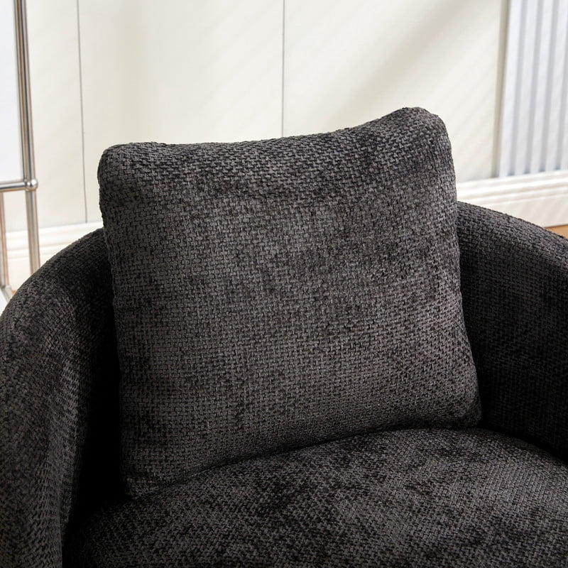 360° Modern Swivel Barrel Accent Chair, Chenille Upholstered Lounge Armchair with Pillow, Comfy Round Sofa Reading Chair for Living Room, Bedroom, Gray
