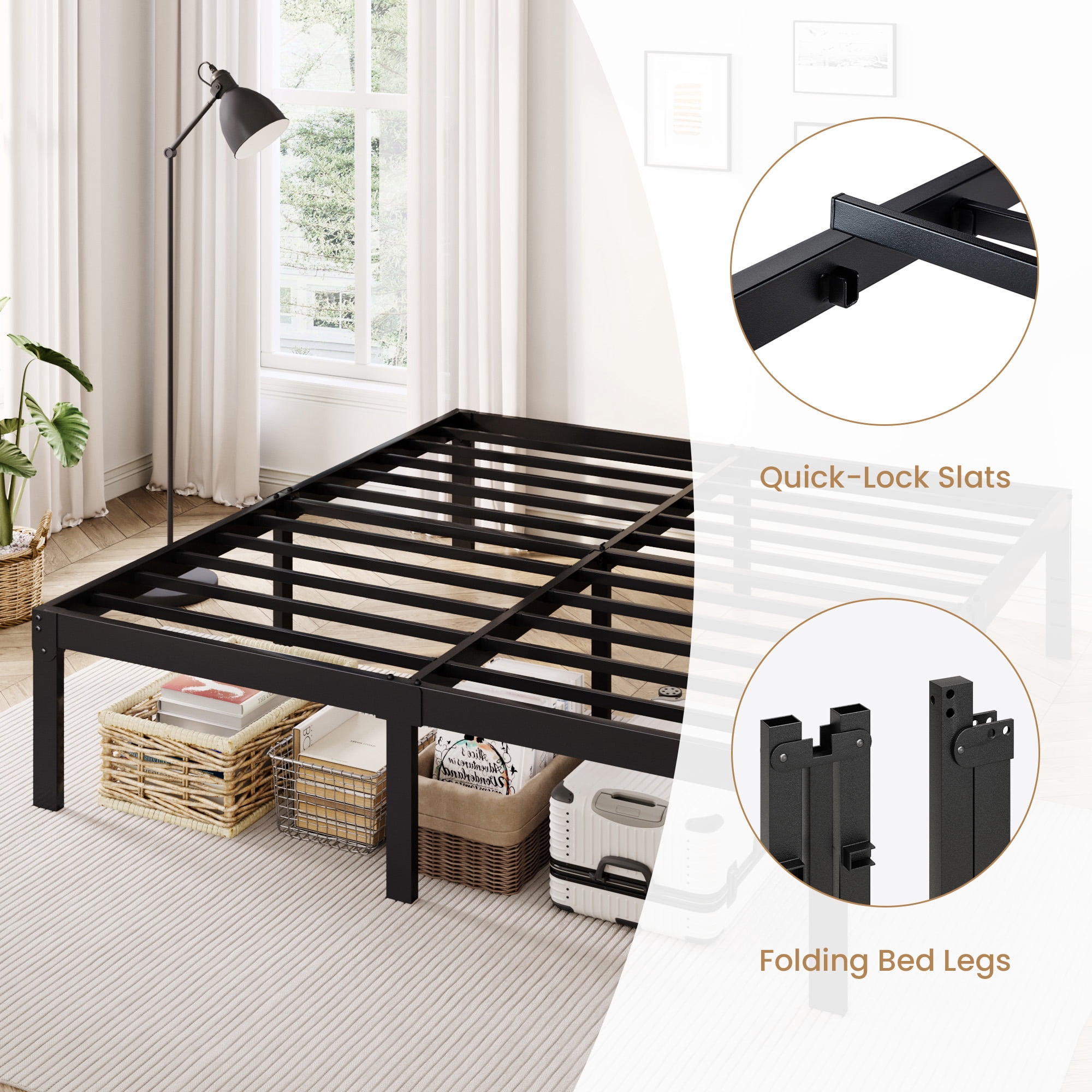 Merrland 12 Inch King Size Metal Platform Bed Frame, Heavy-Duty, Under-Bed Storage Space, Easy Assembly, Headboard Compatible, Black