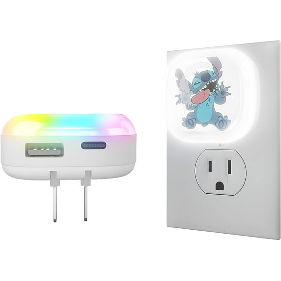 Disney Lilo and Stitch Touch LED Night Light with USB Charging Station, 6 Light Modes, Stitch Gift