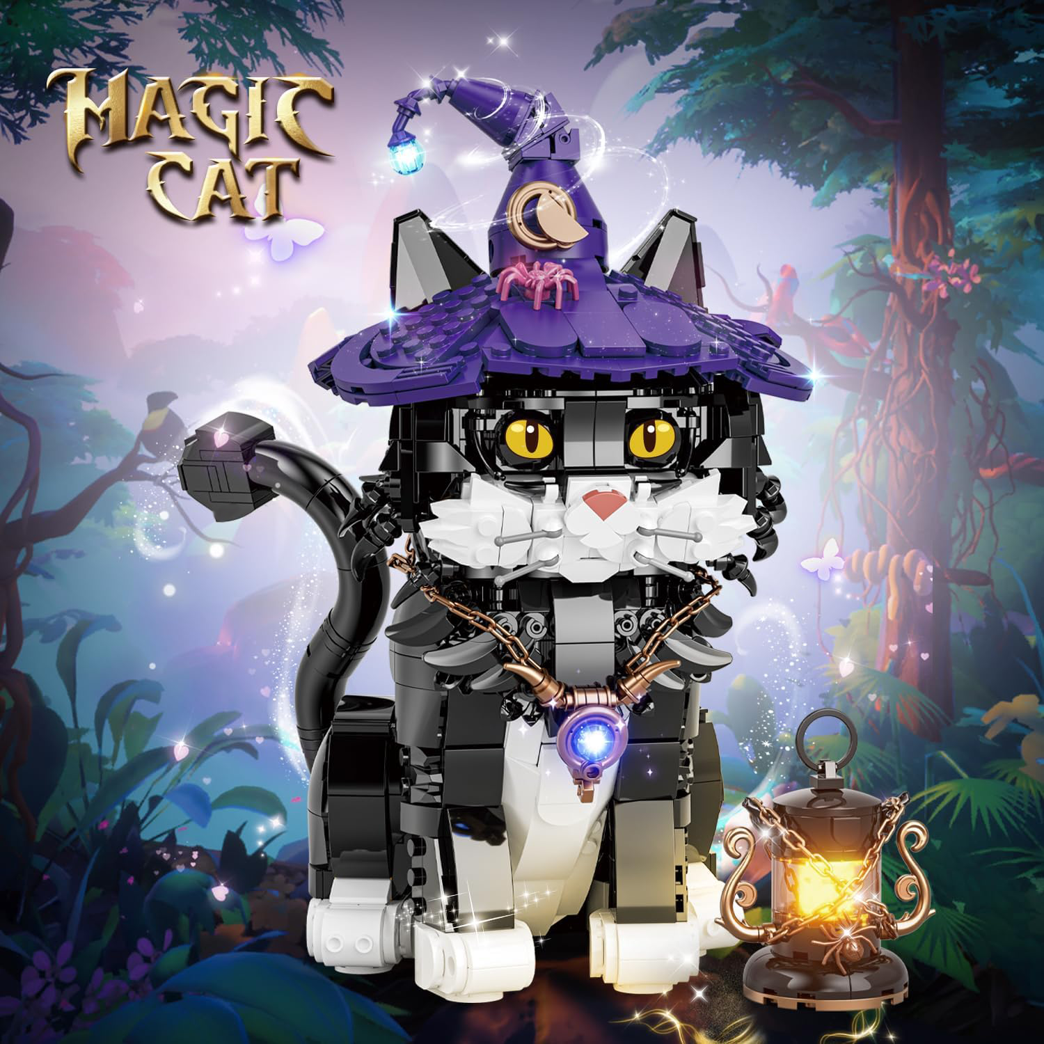 Remocguys Harry Magic Cat Building Set with LED Compatible with Lego Animal Home Decor 1128 Pcs