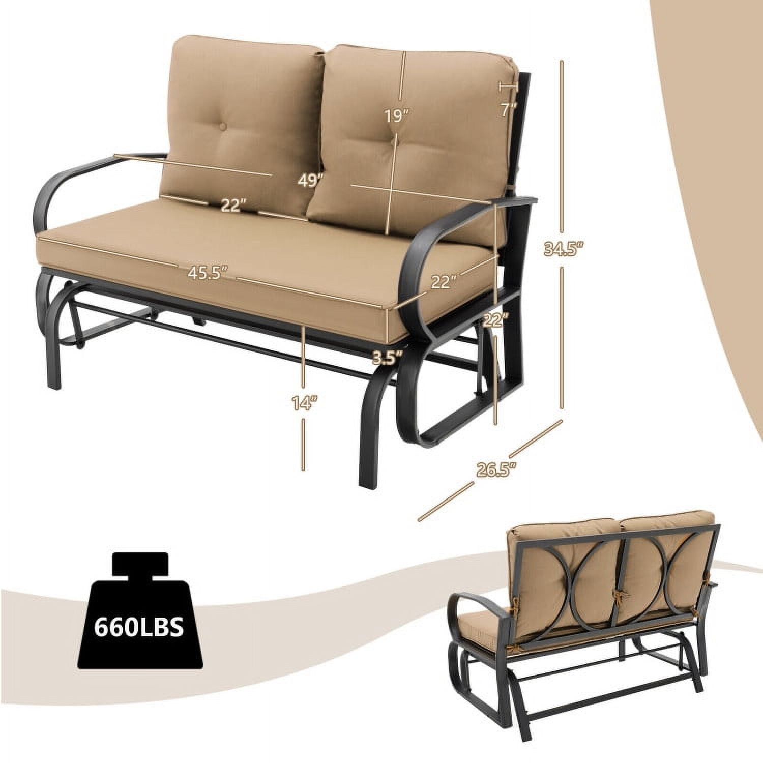 Aimee Lii Double Chair Outdoor with cushion, Patio Glider Bench, Porch, Backyard, Sturdy, Brown Aimee Lii Double Chair Outdoor with cushion, Patio Glider Bench, Porch, Backyard, Sturdy, Brown