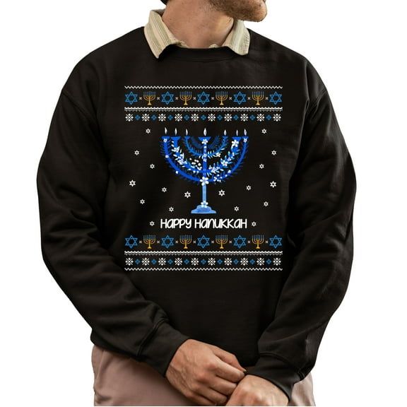 Christmas Sweatshirt, Happy Hanukkah Festive Menorah Sweatshirt, Unique Jewish Holiday Jumper, Cute Hanukkah Gift for Women and Men