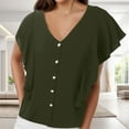 thumbnail image 2 of Tops for Women Trendy Tunic Blouse Floral Women Cool Gear Ladies Trendy Tops Sweater Tees for Ling Sleeve T Shirts Band 13 Tall Shirts Casual Long Sleeve Cropped Satin Shirt Short Ladies Army Green, 2 of 5