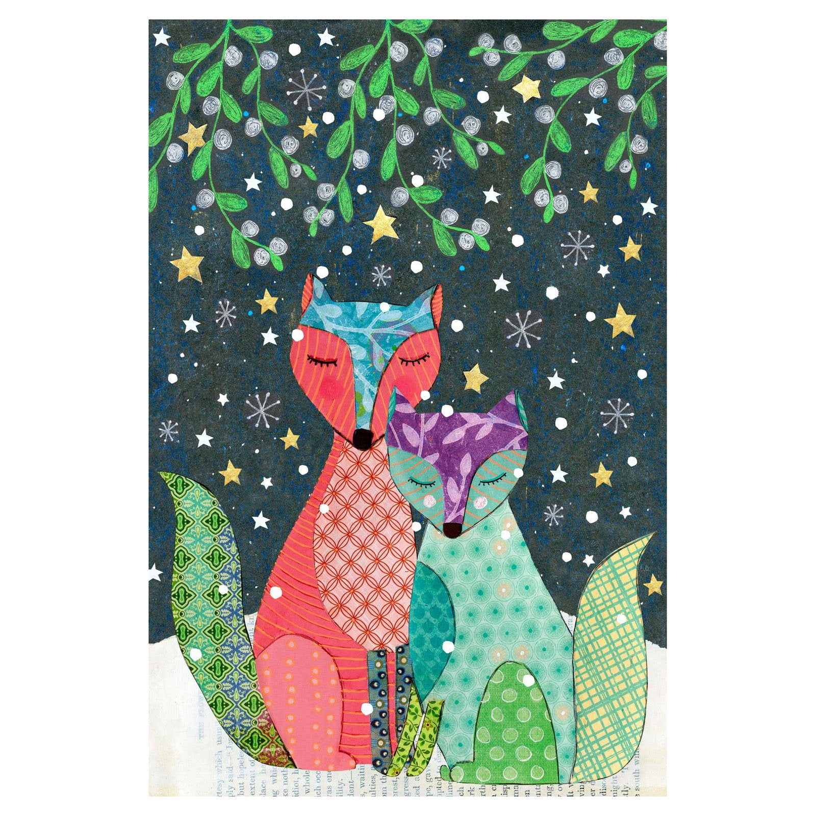 Marmont Hill "Winter Foxes" by Sascalia Painting Print on Wrapped Canvas