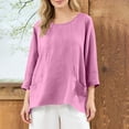 thumbnail image 2 of Stamzod 3/4 Length Sleeve Womens Tops Dressy Casual Work Shirts Beach Vacation Flowy Blouses with Pocket Purple B M, 2 of 9