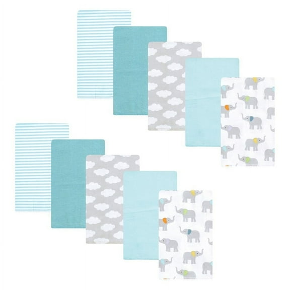 Hudson Baby Flannel Burp Cloth 10pk, Teal Elephant, One Size