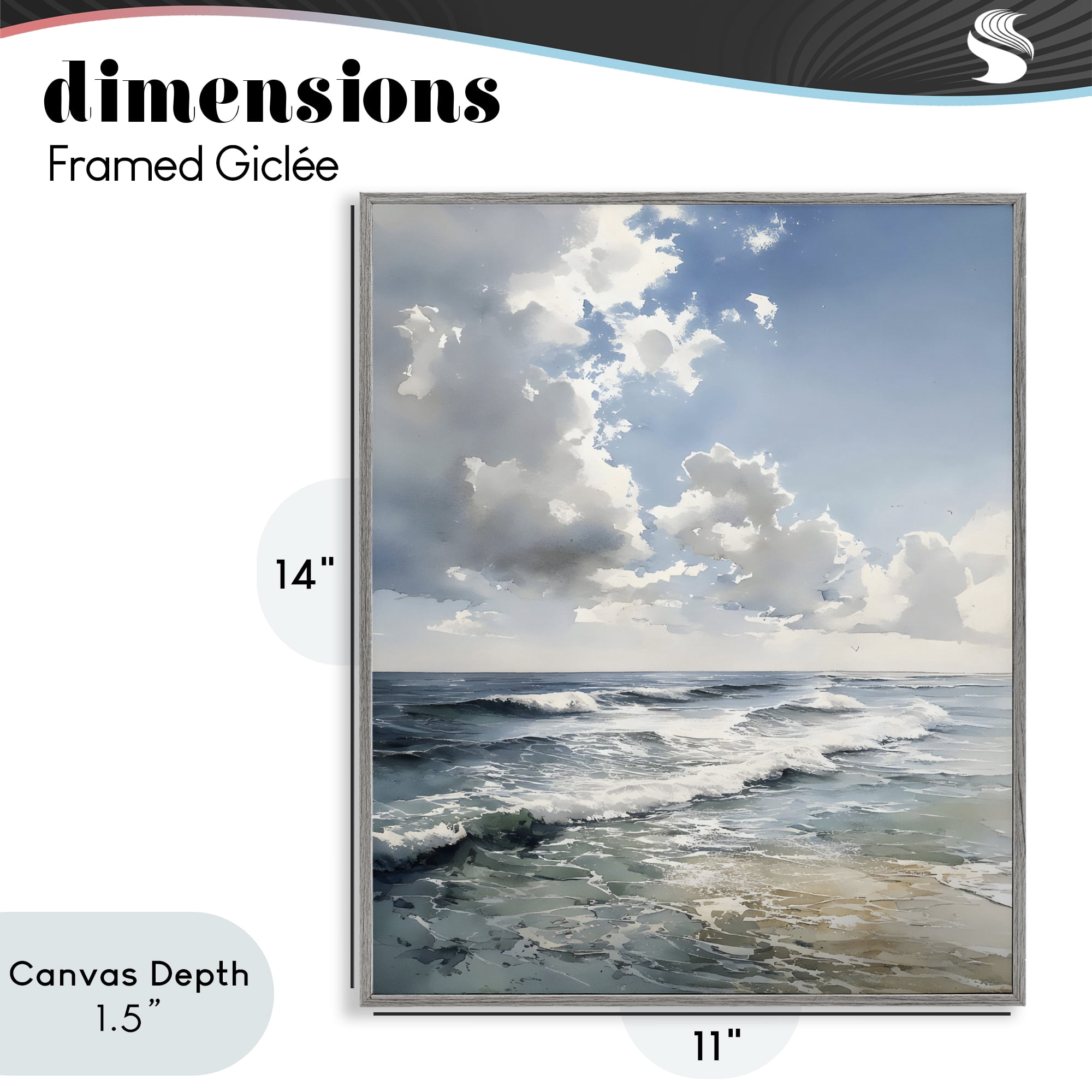 Stupell Industries Soft Waves & Clouds Gray Framed Giclee Art, design by Franklyn Gregory