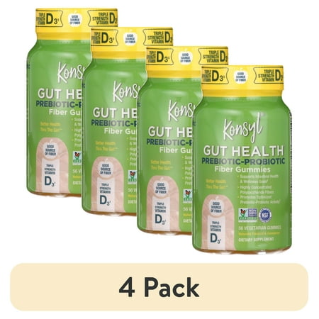 (4 pack) Konsyl Gut Health Prebiotic-Probiotic Fiber Gummies, Dietary Supplement for Adults (Unisex), Serving (2 per Day)