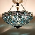 thumbnail image 3 of Tiffany Ceiling Light Fixture Semi Flush Mount 16" Sea Blue Stained Glass Dragonfly Shade Close to Dome Island Boho Hanging Lamp Decor Bedroom Kitchen Dining Living Room Entry Foyer Hallway WERFACTORY, 3 of 8